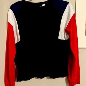red white and navy blue sweatshirt